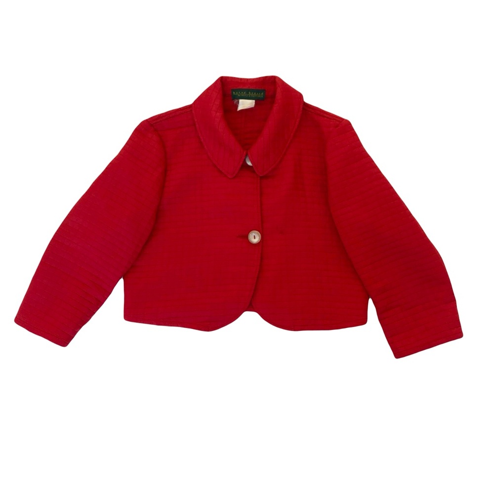 Cropped bright red waffle textured blazer